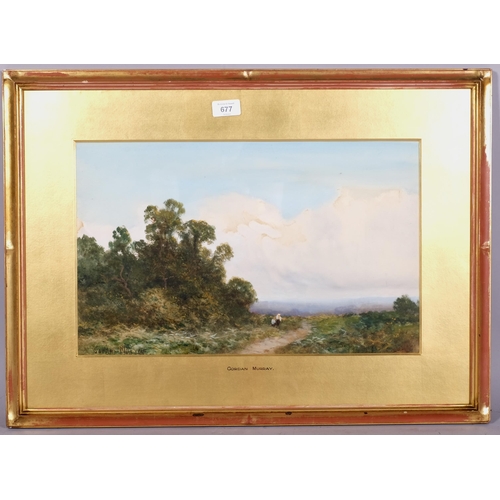 677 - Gordan Murray, figures in landscape, watercolour, signed, 29cm x 47cm, framed