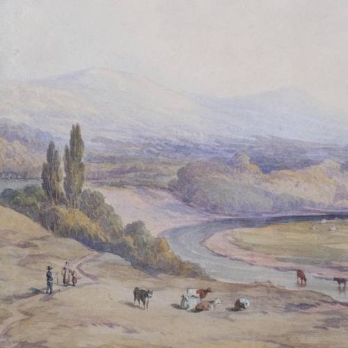 678 - Early 19th century English School, extensive valley landscape, watercolour, unsigned, 31cm x 49cm, f... 