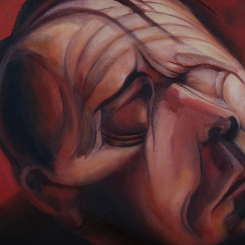 693 - Contemporary surrealist head portrait, oil on canvas, indistinctly signed verso, 45cm x 45cm, framed