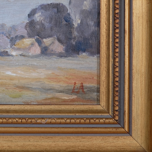 701 - Contemporary impressionist landscape, oil on board, signed with monogram LA, 18cm x 25cm, framed