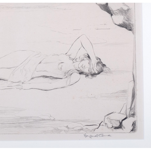 702 - Naked figure at the shore, drypoint etching, indistinctly signed in pencil Margaret C..., image 22cm... 