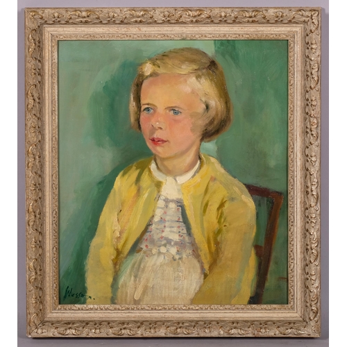 814 - Edward Wesson, portrait of a young girl, oil on board, signed, 40cm x 33cm, framed