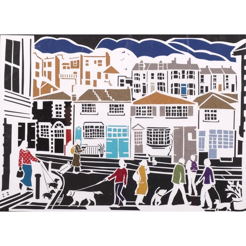 816 - Zaza Lewis, Brunswick Street Brighton, mixed media paper cut-out/fabric collage, signed in pencil, o... 