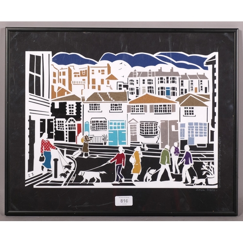 816 - Zaza Lewis, Brunswick Street Brighton, mixed media paper cut-out/fabric collage, signed in pencil, o... 