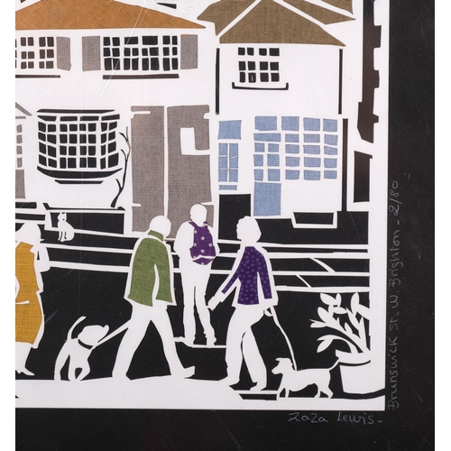 816 - Zaza Lewis, Brunswick Street Brighton, mixed media paper cut-out/fabric collage, signed in pencil, o... 