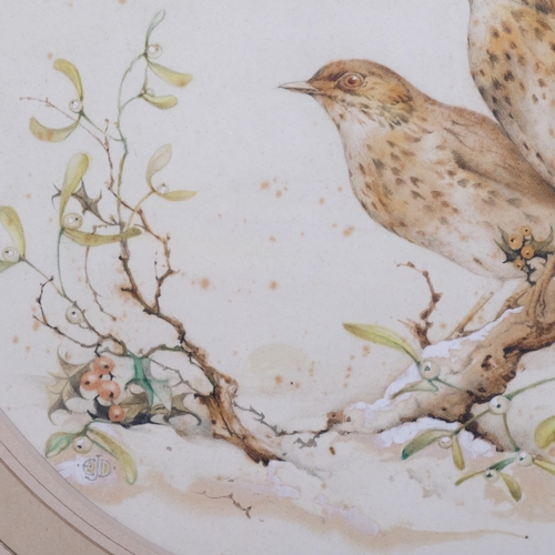 822 - Edward Julius Detmold (1883 - 1957), birds on a branch, watercolour, signed with monogram, diameter ... 