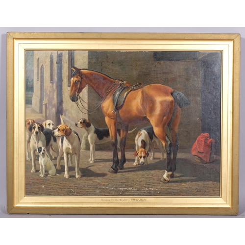 823 - Arthur Charles Dodd, waiting for the master, oil on canvas, signed, 44cm x 60cm, framed and glazed