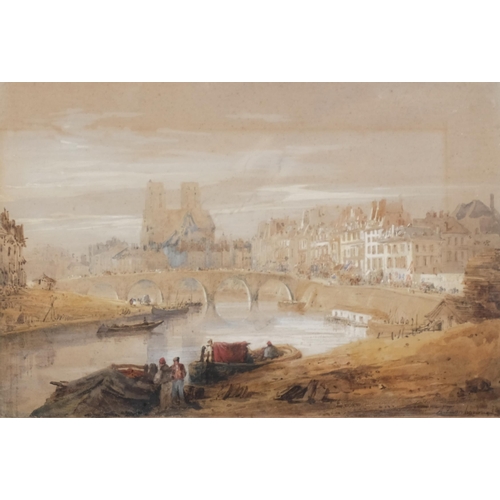 826 - Lady Amelia Farnborough, view towards Notre-Dame Paris, signed, 18cm x 26cm, framed