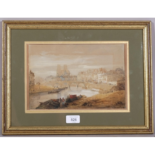 826 - Lady Amelia Farnborough, view towards Notre-Dame Paris, signed, 18cm x 26cm, framed