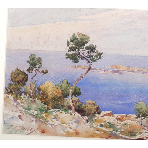 835 - E Lessieux, view of Menton, watercolour, signed, 17cm x 33cm, framed