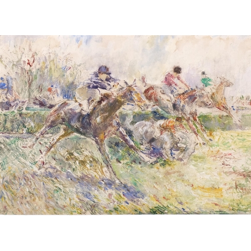 837 - Claude Bendall (1891 - 1970), horse racing scene, oil on board, 21cm x 31cm, framed