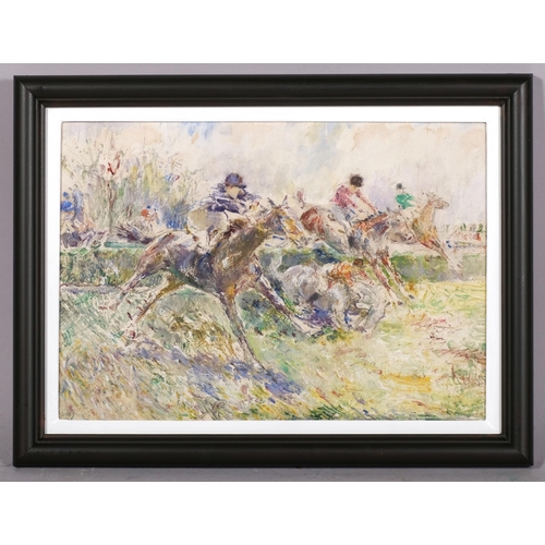 837 - Claude Bendall (1891 - 1970), horse racing scene, oil on board, 21cm x 31cm, framed