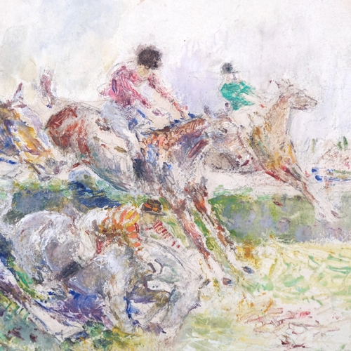 837 - Claude Bendall (1891 - 1970), horse racing scene, oil on board, 21cm x 31cm, framed