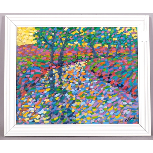 839 - Paul Stephens, dappled light, oil on board, signed, 40cm x 50cm, framed