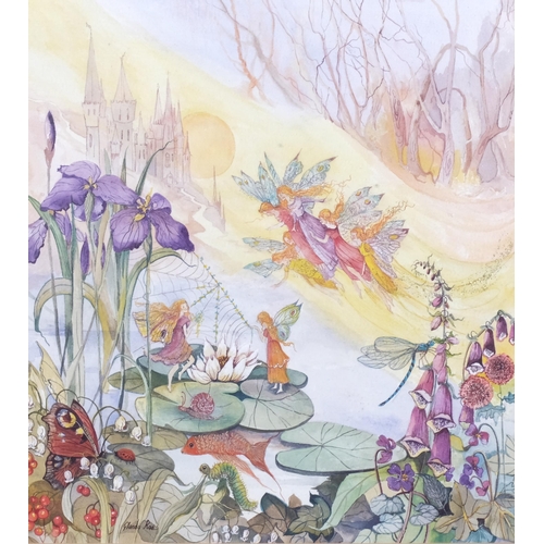 841 - Glenda Rae, fairytale illustration, watercolour with painted mount, overall frame dimensions 63cm x ... 