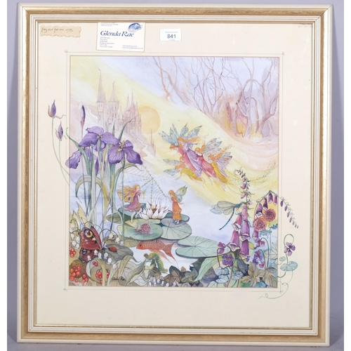 841 - Glenda Rae, fairytale illustration, watercolour with painted mount, overall frame dimensions 63cm x ... 