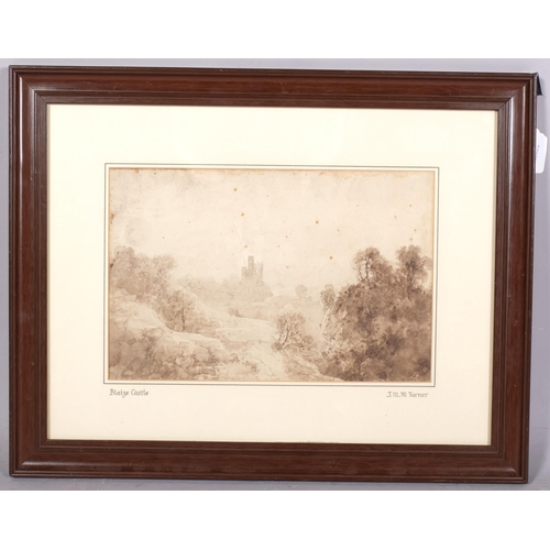 842 - Circle of JMW Turner, Blaize Castle near Bristol, monochrome watercolour, unsigned, several old labe... 