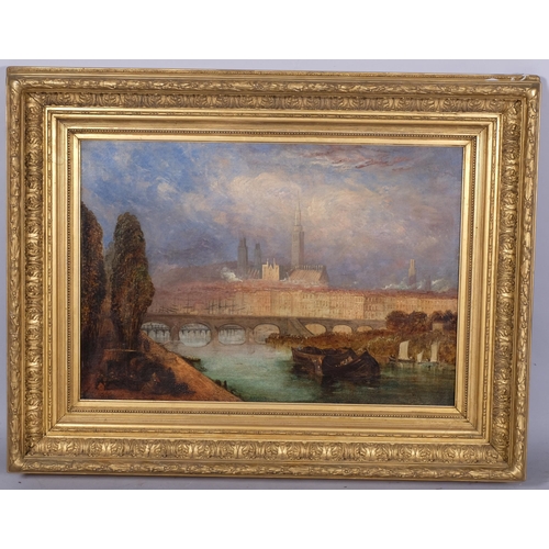 843 - After JMW Turner, Rouen from St Sever, 19th century oil on canvas, unsigned, 45cm x 66cm, framed