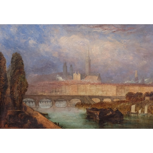 843 - After JMW Turner, Rouen from St Sever, 19th century oil on canvas, unsigned, 45cm x 66cm, framed