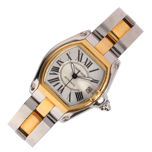 1004 - CARTIER - a bi-metal Roadster automatic bracelet watch, ref. 2510, silvered tonneau dial with Roman ... 