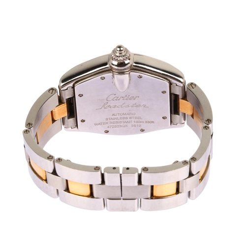 1004 - CARTIER - a bi-metal Roadster automatic bracelet watch, ref. 2510, silvered tonneau dial with Roman ... 