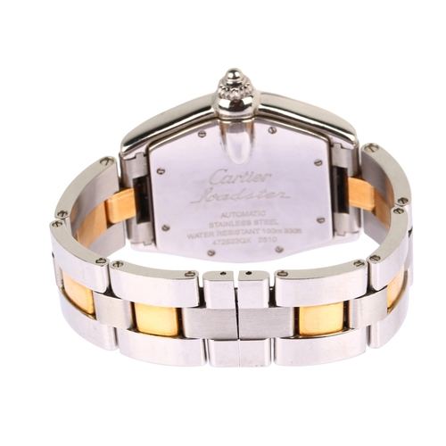 1004 - CARTIER - a bi-metal Roadster automatic bracelet watch, ref. 2510, silvered tonneau dial with Roman ... 