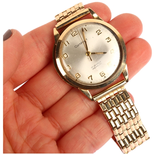 1011 - CORTEBERT - a Vintage 9ct gold mechanical bracelet watch, circa 1960s, silvered dial with applied gi... 