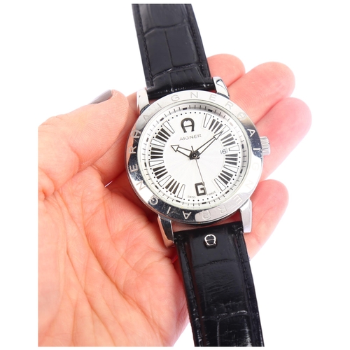 1014 - AIGNER - a stainless steel Cortina quartz calendar wristwatch, ref. A26000, silvered dial with lumin... 