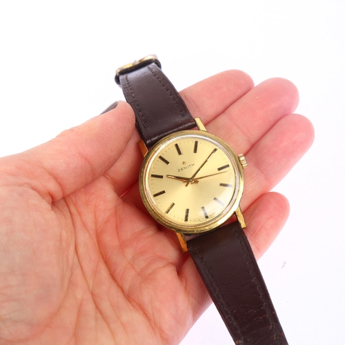 1020 - ZENITH - a gold plated stainless steel mechanical wristwatch, circa 1970s, champagne dial with appli... 