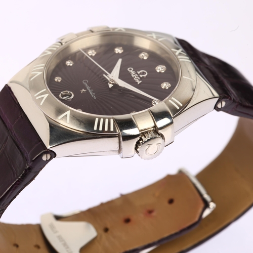 1028 - OMEGA - a stainless steel diamond Constellation quartz calendar wristwatch, ref. 123.13.35.60.60.001... 