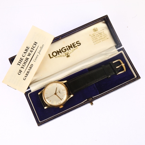 1033 - LONGINES - a 9ct gold mechanical wristwatch, ref. 13322, circa 1960s, silvered dial with applied gil... 