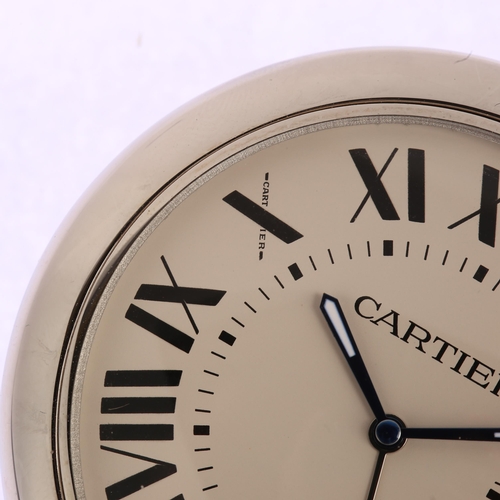 1036 - CARTIER - a chrome Ballon Bleu travel alarm clock, ref. 3038, white dial with Roman numeral hour mar... 