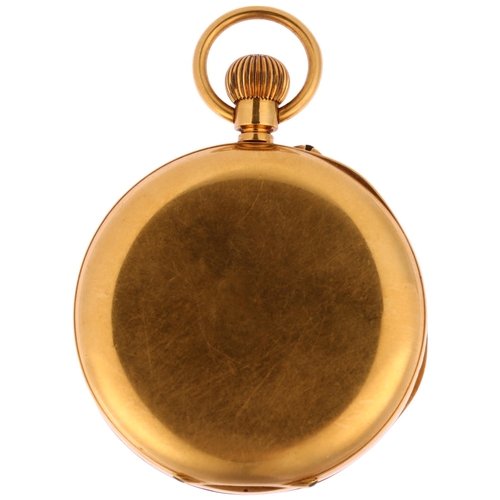 1051 - An early 20th century 18ct gold open-face keyless pocket watch, white enamel dial with hand painted ... 