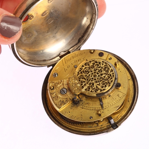 1056 - An early 19th century silver pair-cased open-face key-wind verge pocket watch, by Martin of London, ... 