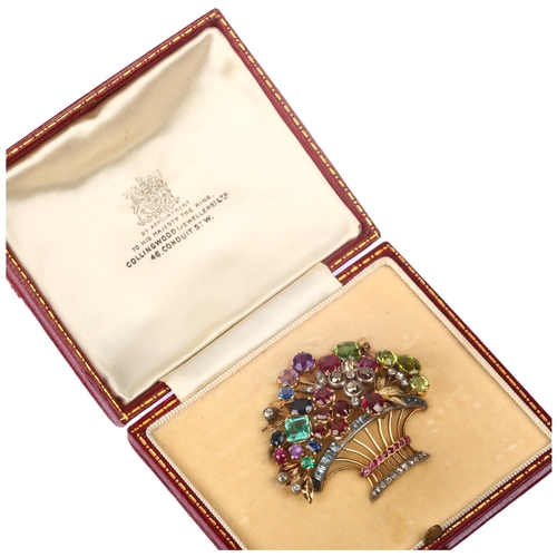 1106 - An exceptional tutti-frutti gem set giardinetto floral brooch, circa 1940s, the elaborate basket of ... 