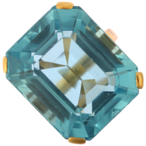 1108 - An impressive 18ct gold aquamarine cocktail ring, set with 39ct emerald step-cut aquamarine, weight ... 