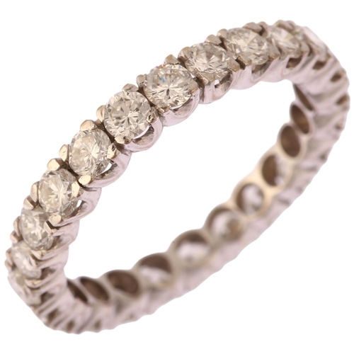 1130 - A diamond full eternity ring, unmarked white metal settings with modern round brilliant-cut diamonds... 