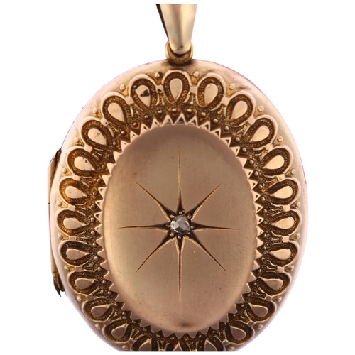 1142 - A Victorian diamond locket pendant, circa 1890, unmarked rose metal settings with central star set r... 