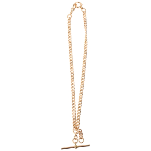 1144 - An early 20th century 15ct gold curb link Albert chain necklace, maker JE, Chester 1910, with 15ct b... 