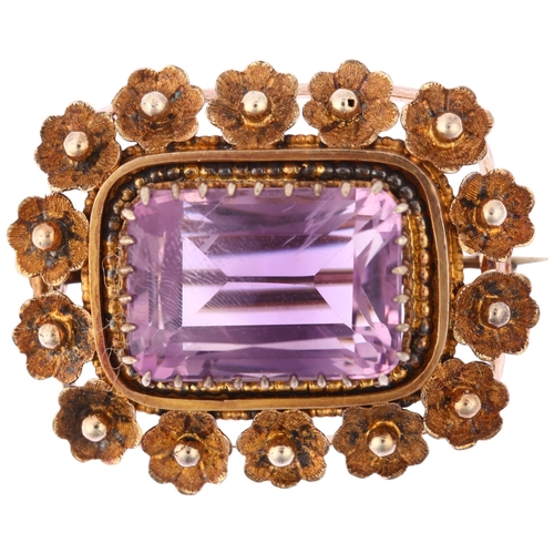 1151 - A Victorian amethyst floral brooch, circa 1860, unmarked gold settings, with 11.5ct modified rectang... 