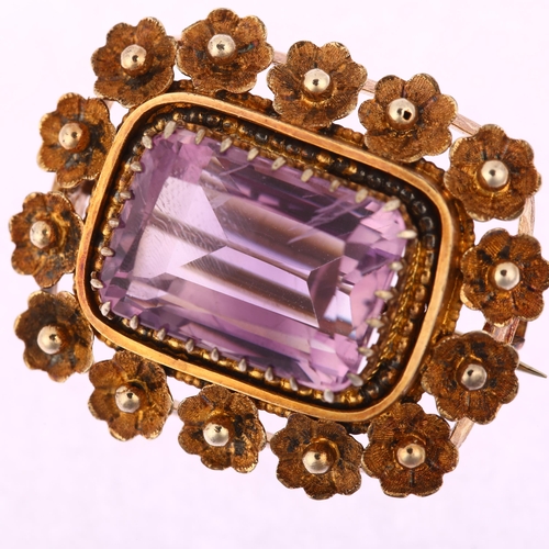 1151 - A Victorian amethyst floral brooch, circa 1860, unmarked gold settings, with 11.5ct modified rectang... 