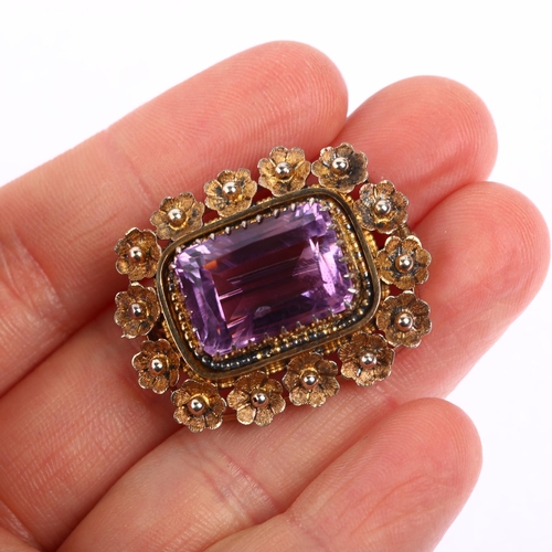 1151 - A Victorian amethyst floral brooch, circa 1860, unmarked gold settings, with 11.5ct modified rectang... 