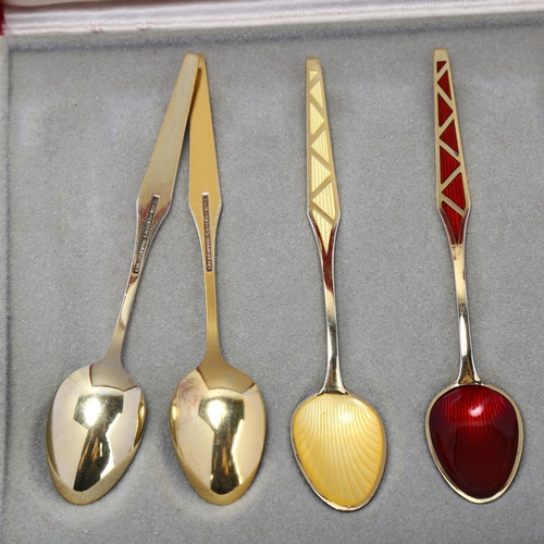 1691 - EGON LAURIDSEN - a cased set of 6 Danish vermeil sterling silver and harlequin enamel coffee spoons,... 