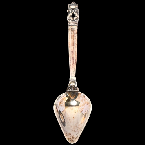 1693 - GEORG JENSEN - a Danish stylised sterling silver Kongens/Acorn pattern grapefruit spoon, 15cm, boxed