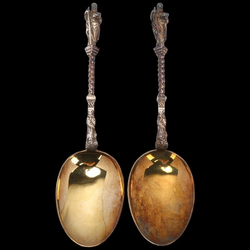 1697 - A pair of Victorian silver Apostle spoons, Martin Hall & Co, Sheffield 1893, 20cm, 4.8oz total