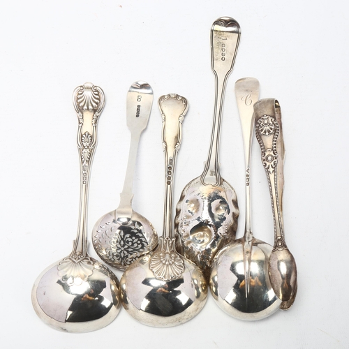 1699 - Various silver flatware, including pair of Scottish Victorian sugar tongs, George III berry spoon et... 