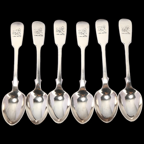 1702 - A cased set of 6 Victorian Irish silver Fiddle pattern teaspoons, John Smyth, Dublin 1884, 12.5cm, 3... 