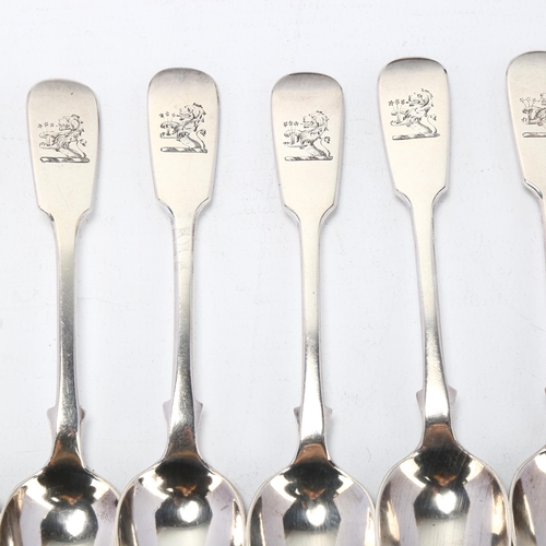 1702 - A cased set of 6 Victorian Irish silver Fiddle pattern teaspoons, John Smyth, Dublin 1884, 12.5cm, 3... 