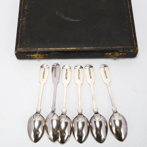 1702 - A cased set of 6 Victorian Irish silver Fiddle pattern teaspoons, John Smyth, Dublin 1884, 12.5cm, 3... 