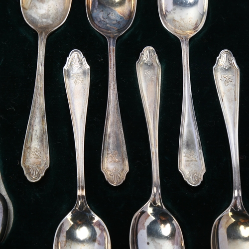 1703 - A cased set of 11 George V silver teaspoons and matching sugar tongs, Mappin & Webb Ltd, Sheffield 1... 